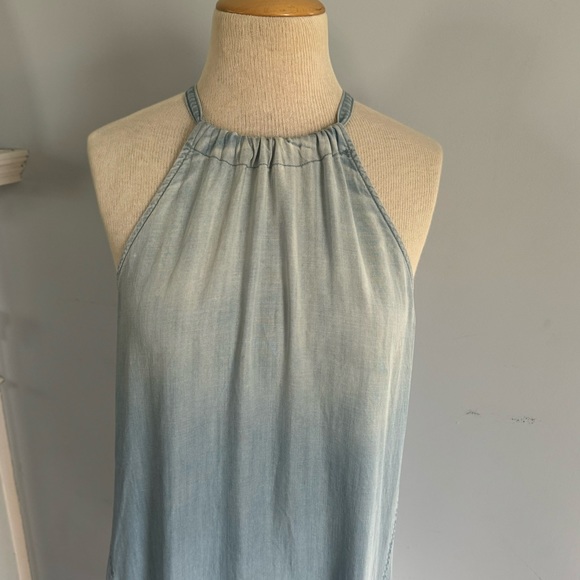 Anthro ombré light blue chambray halter midi dress w/ drawstring neck Sz L - Picture 5 of 10